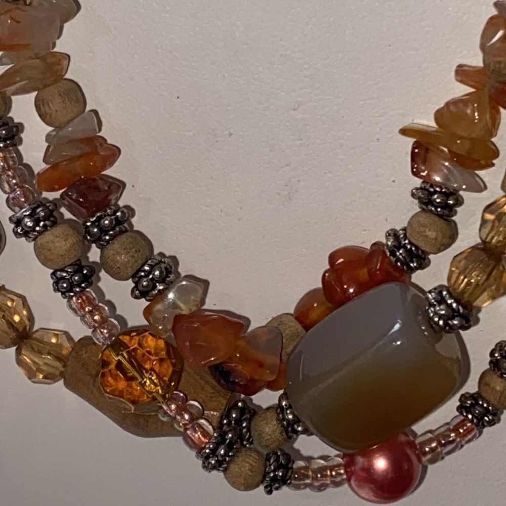 Beautiful Semi Precious Multi-Layered Multicolored Stone Necklace